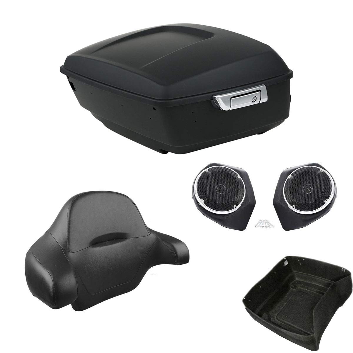 Green-L Matte Black King Tour Pack Trunk with Speakers Wrap Around Backrest Fit for Harley Touring Street Glide 2014-2025