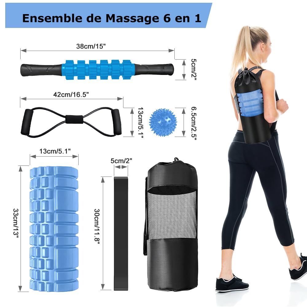 Rouleau De Massage 5 En 1 Foam Roller Avec Accessoires - Rouleau Mousse Quadrillé Pour Dos Et Récupération Musculaire