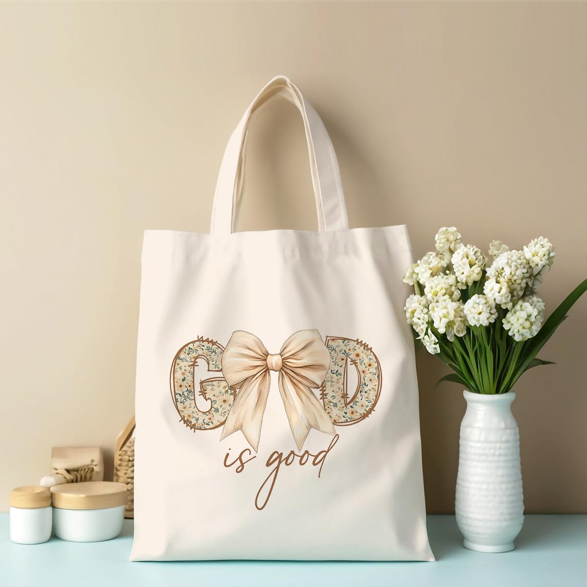 Inspirational Christian Gifts Canvas Tote Bag for Women Girls Christmas Friendship Birthday Grocery Bags - Image 3