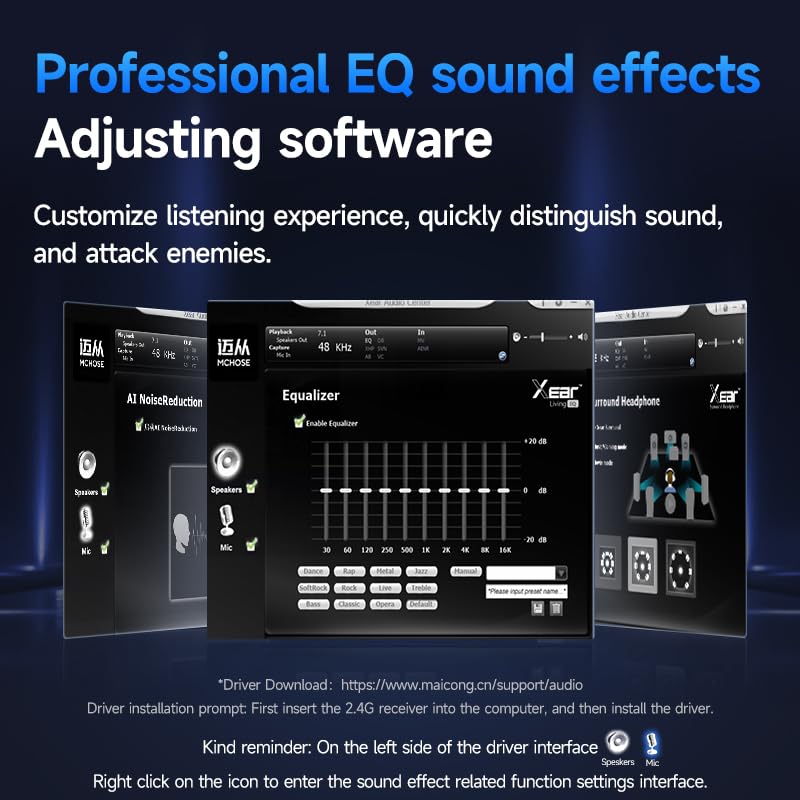 MCHOSE V9 Cuffie da gioco, suono surround 7.1, nero e rosso, lega di alluminio, peso 265 g, effetti sonori EQ, cuffie professionali da gioco FPS con software, scheda audio C-Media (3 pezzi)