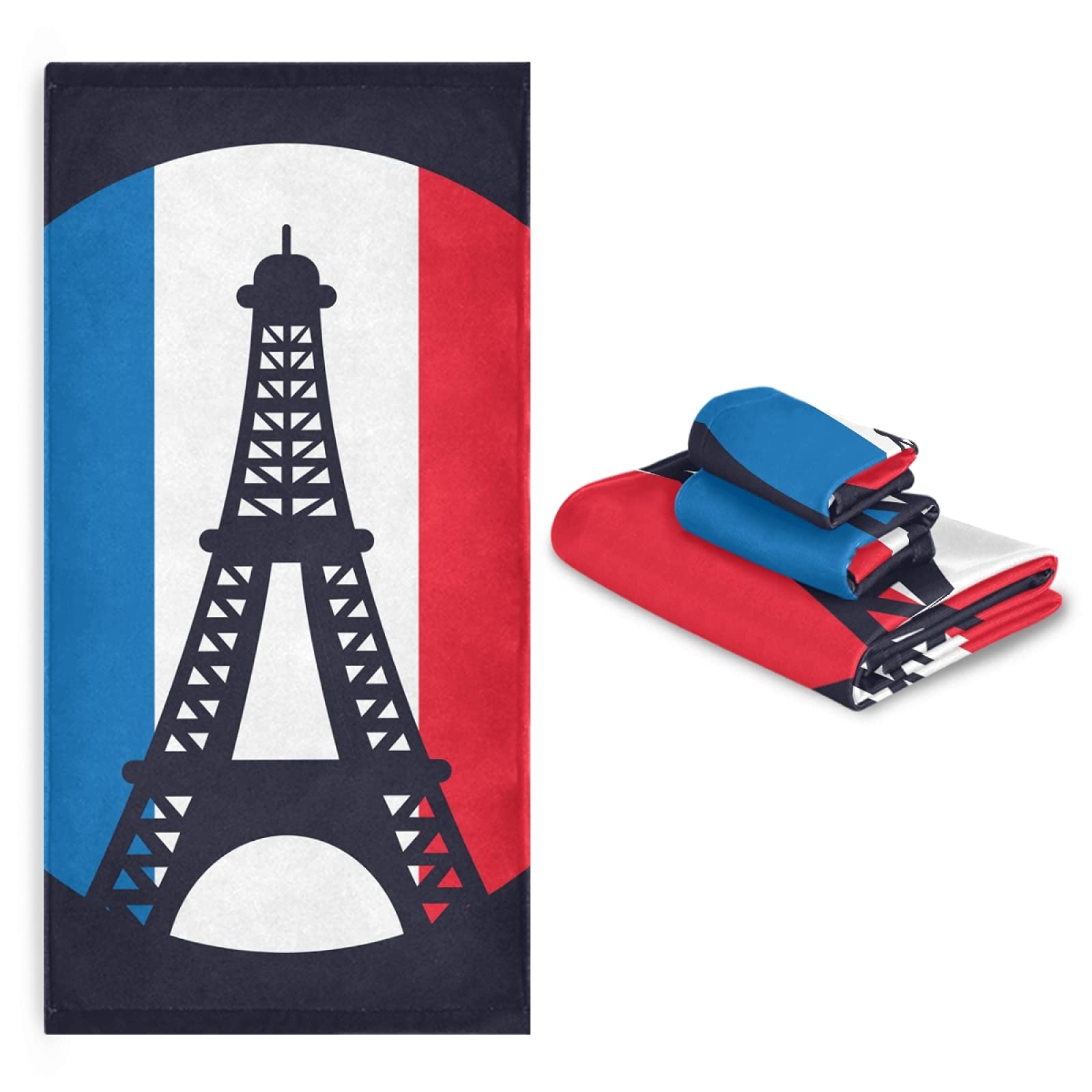 Vnurnrn Bandera De La Cultura De Francia Torre Eiffel Juego de Toallas para Baño Playa Toalla (1 Toalla de Baño y 1 Toalla de Mano y 1 Paño de Lavado) para Nadar Niñas Niños