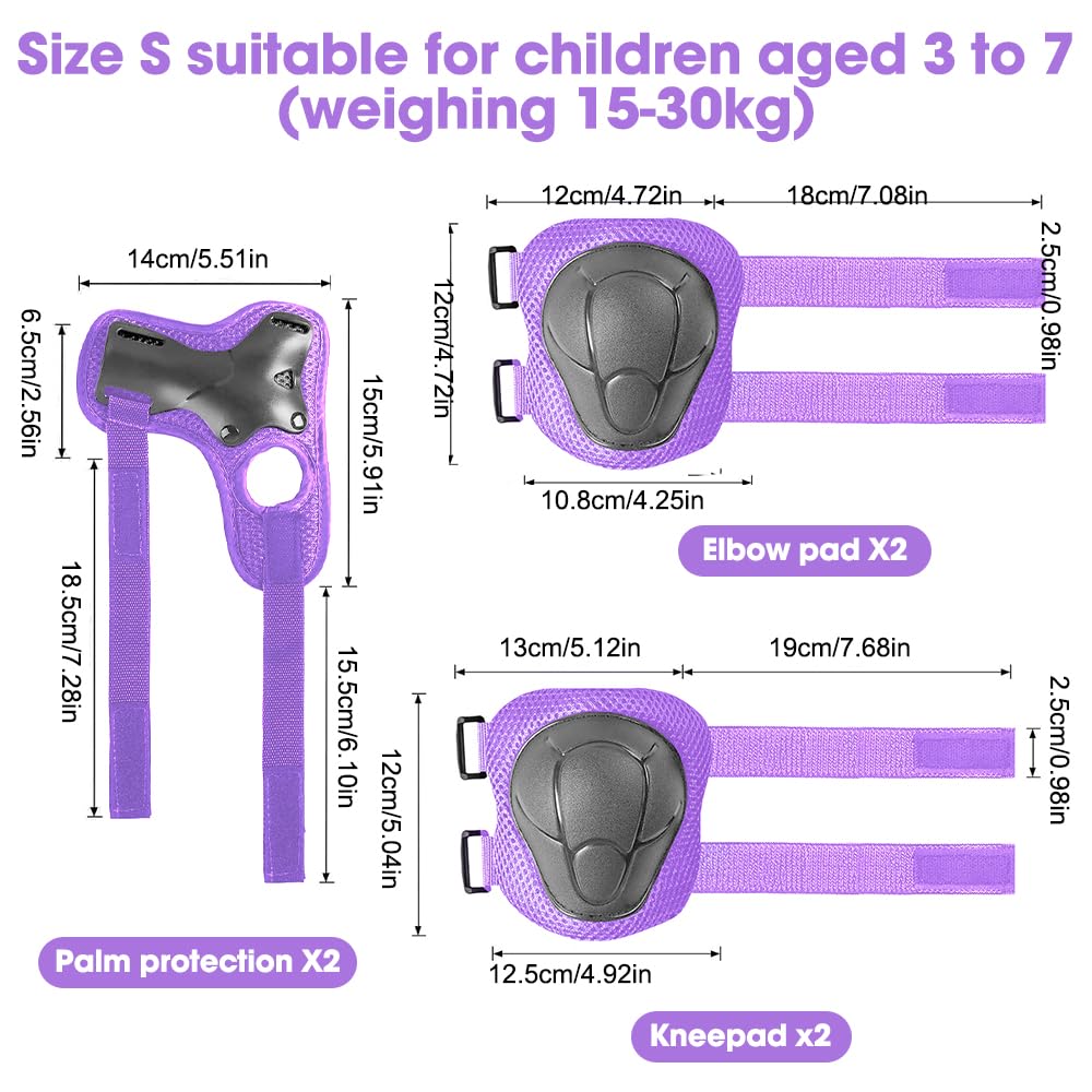 Protecciones Patines Set 6 Piezas Rodilleras Coderas Muñequeras Niño Bicicleta Monopatín Morado