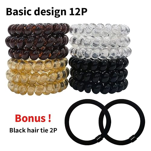 Miniatura 2 de BeliJiu - Lazos para el cabello en espiral Basic 12P Lazos para el cabello con cable de teléfono, lazos elásticos para el cabello para mujeres,