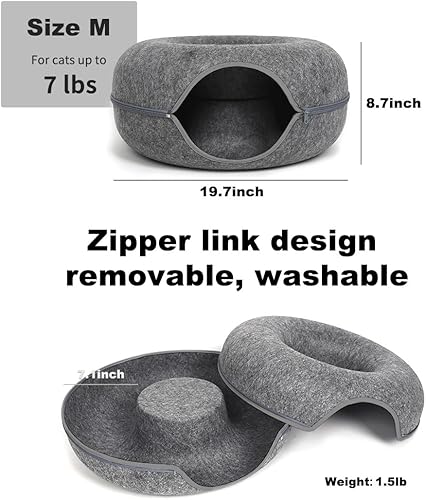 Miniatura 35 de Cama tipo túnel grande para gatos de interior con 3 juguetes, resistente a los arañazos, hasta 30 libras (largo 24 x 24 x 11 pulgadas, rosa)