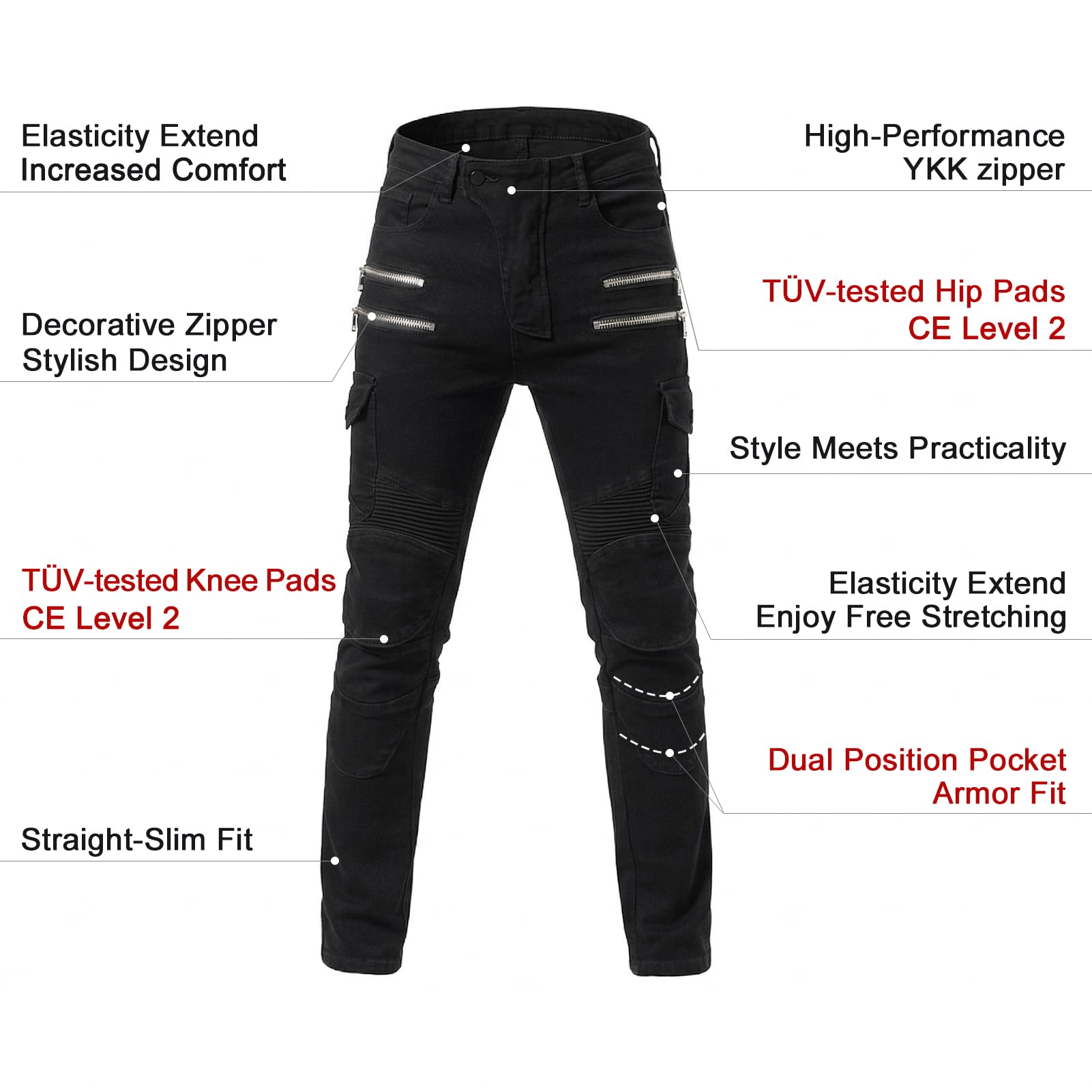 Motorrad Jeans con Protezioni CE Livello 2 – Pantaloni Moto in Denim Stretch con Protezioni Ginocchia e Fianchi Rimovibili, Pantaloni da Moto per Touring e Uso Quotidiano