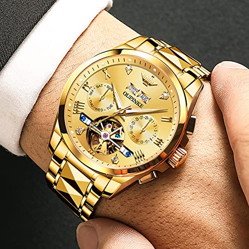OUPINKE Mens Watches Skeleton Automatic Mechanical Premium with Calendar Sapphire Crystal Tungsten Steel Waterproof Wrist Watch2