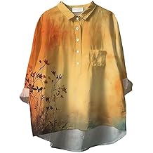 Hawaiian Floral Button Down Shirts Lapel Collar Long Sleeve Womens Blouses Casual Tops Plus Size Clothes with Pocket