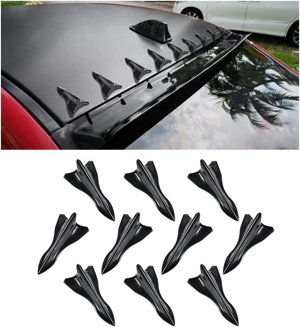 10PCS GLSOWEE Shark Fin Spoilers Black - Self-Adhesive ABS Vortex Generators for Car Roof, Spoiler, Bumper - SUV Truck Exterior Kit