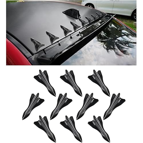 10PCS Car Diffuser Shark Fin Kit, Auto Air Vortex Generator Decoration Self-Adhesive Compatible with Spoiler Roof Wing Pointed, Bumper Exterior Accessories for SUV, Car (Black)