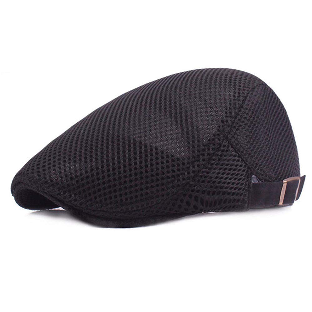 Yanjay Store Mens Mesh Summer Newsboy Beret Hat Breathable Ivy Cap Cabbie Flat Hats (Black)