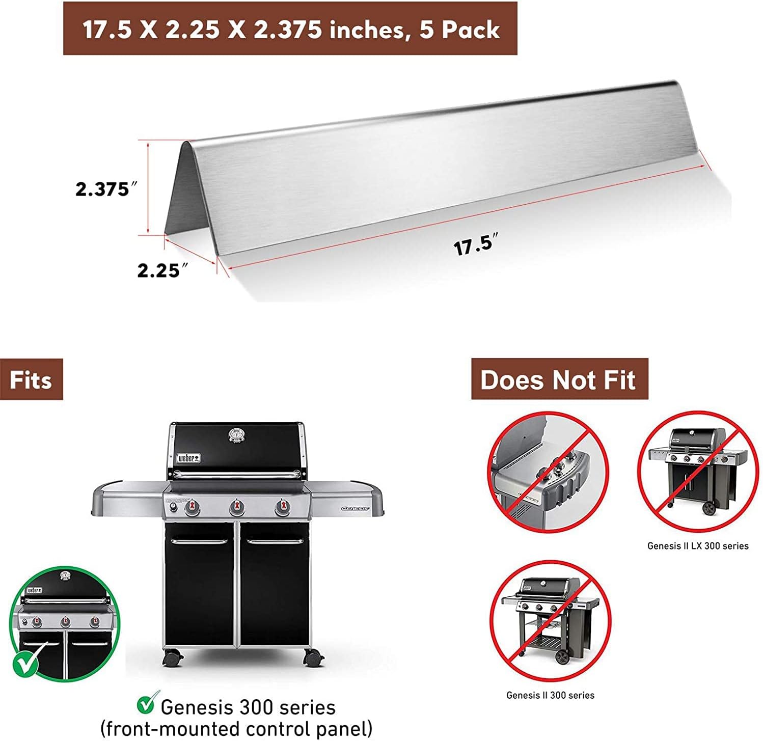 QuliMetal 17.5 Inch Flavorizer Bars and 19.5" Grill Burner for Weber Genesis 300, Genesis E330 E320 E310 S310 S320 S330 Gas Grill with Front Control Knob