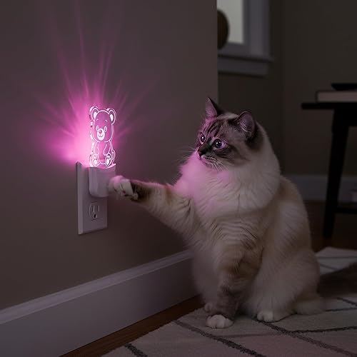 Miniatura 5 de Linda luz nocturna de oso (paquete de 2), enchufable, lámpara de noche LED RGB con sensor automático de atardecer a amanecer, 9 colores para