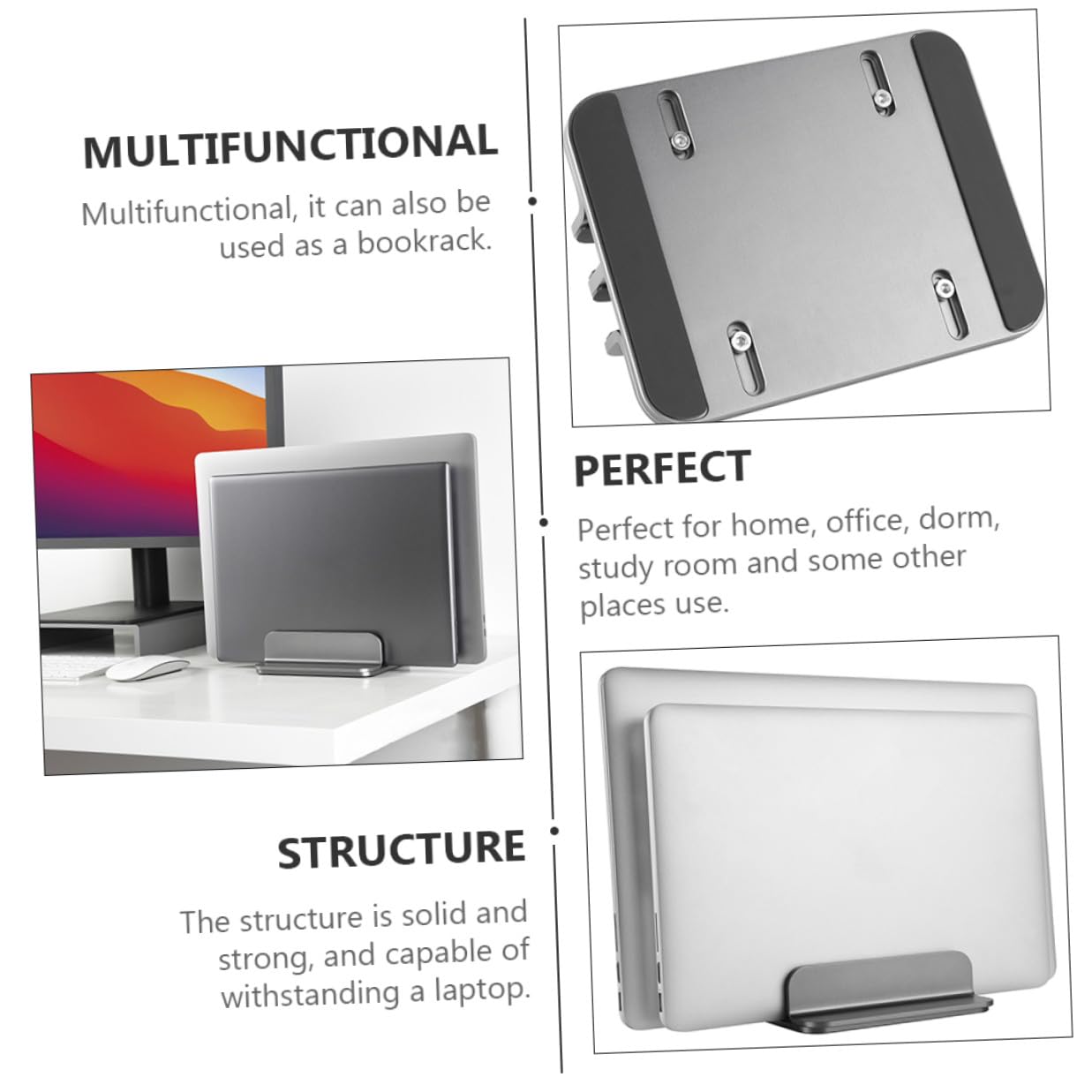 TEHAUX Soporte Vertical Doble para Portátil Base para Portátil de Aleación de Aluminio de Escritorio para Trabajo Oficina o Estudio para Tableta
