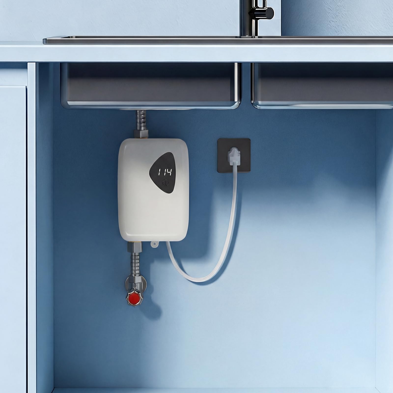 Scaldacqua istantaneo elettronico, 3800 W, 220 V, mini scaldabagno con indicatore di temperatura, plug-and-play, scaldabagno elettrico senza serbatoio, regolatore elettronico (grigio)