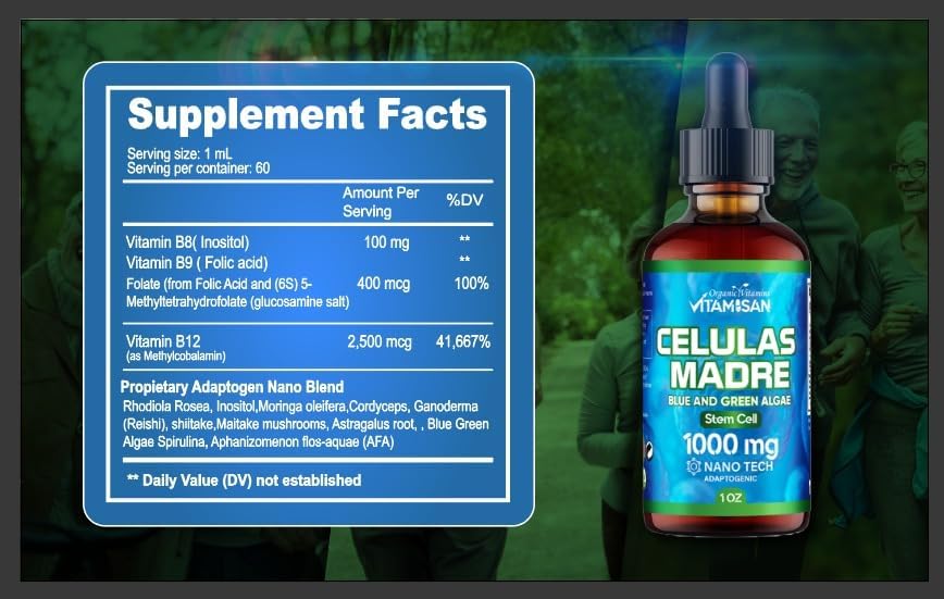 Miniatura 7 de Celulas Madres Soporte de células madre, a base de plantas, mezcla de adaptógenos, cordyceps, Rhodiola Rosea, Afa, astrágalo, complejo B, Reishi,