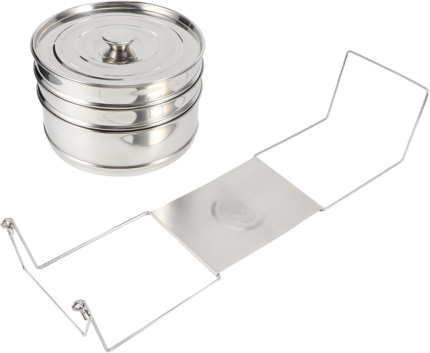 3 Tier Stainless Steel Pot, Stackable Cooker Pot Set, Secure Fitting Lid for Cooking, Pressure Cooker Accessories for Vegetables Meat Fish, Includes Folding Handle