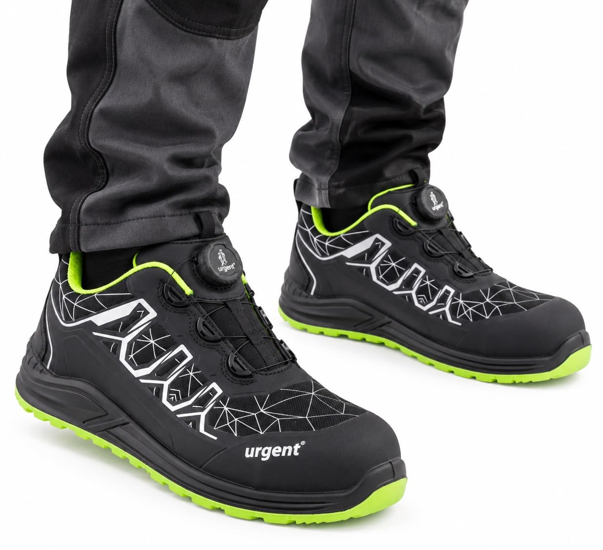 Sportliche Sicherheitsschuhe URG 254 S3S SR FO Arbeitsschuhe mit Kunststoffkappe Herrenschutzschuhe Arbeitssnaker mit BOA Verschluss und Reflektierende Elemente