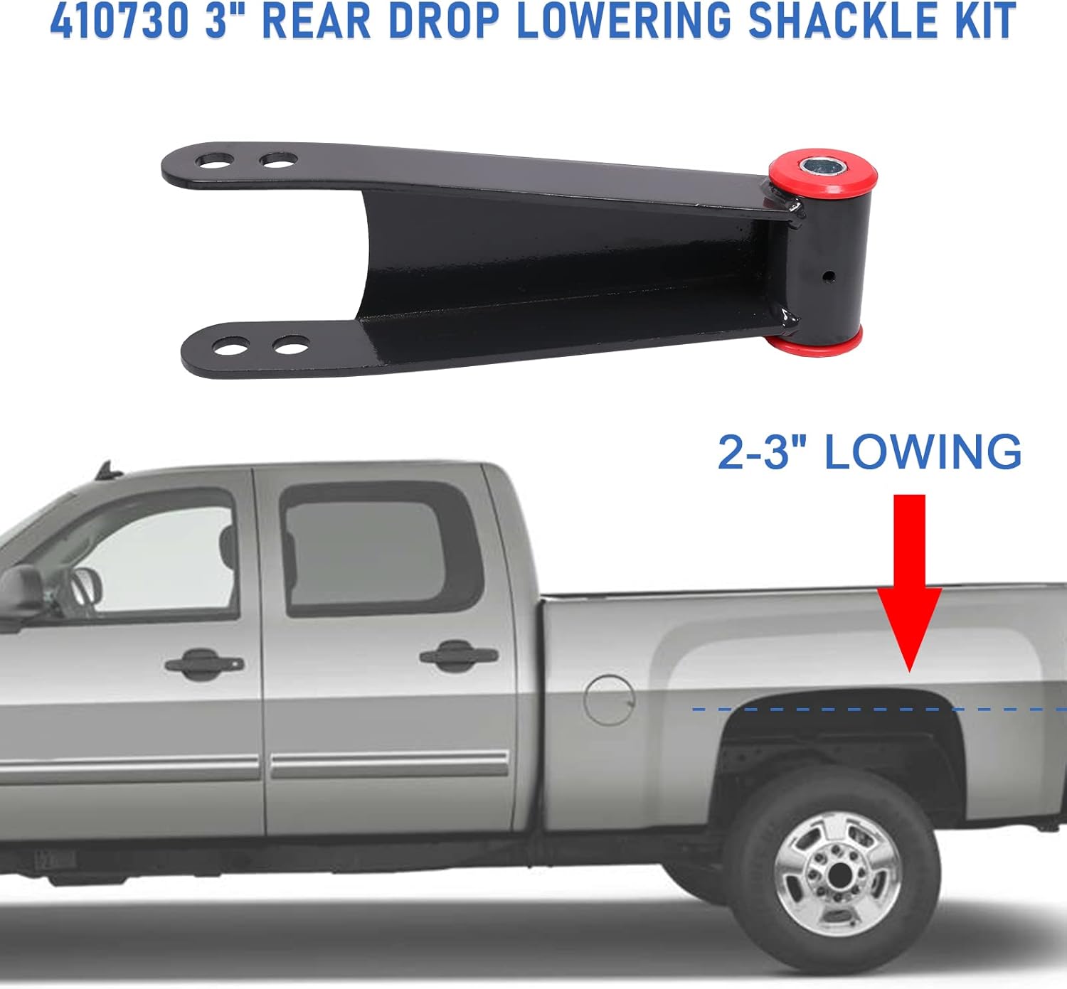 410730 3" Rear Drop Lowering Shackle Kit Suspension Drop Shackles Replacement For Chevy Silverado GMC Sierra 1500HD 2500HD 3500HD 2001-2010 2WD & 4WD