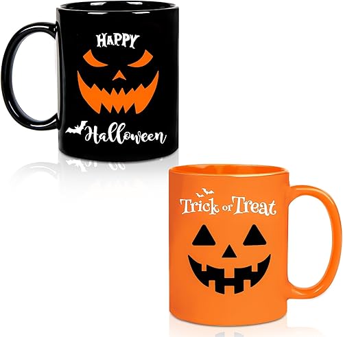 Whaline Juego de 2 tazas de Halloween de 12 onzas con diseño de calabaza, tazas de café de cerámica para el hogar, escuela, oficina, centros de disponible en Yaxa Peru