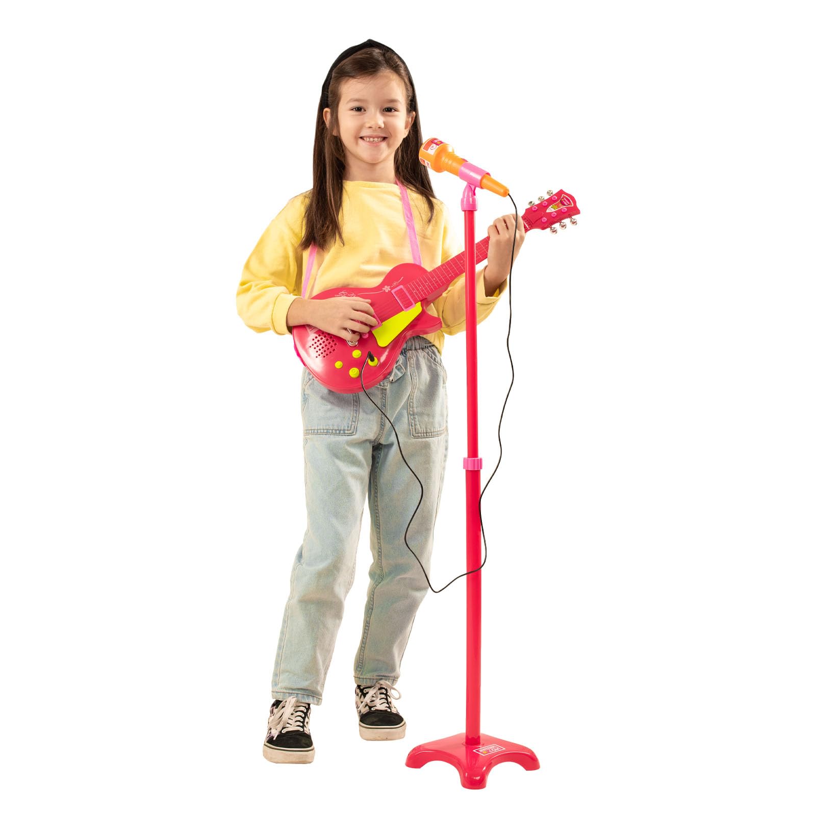 Bontempi | ElectroGroove con Micrófono - Guitarra Rock Electrónica para Vibraciones Potentes y Ritmos Innovadores, Rosa, 225x225x1120 mm
