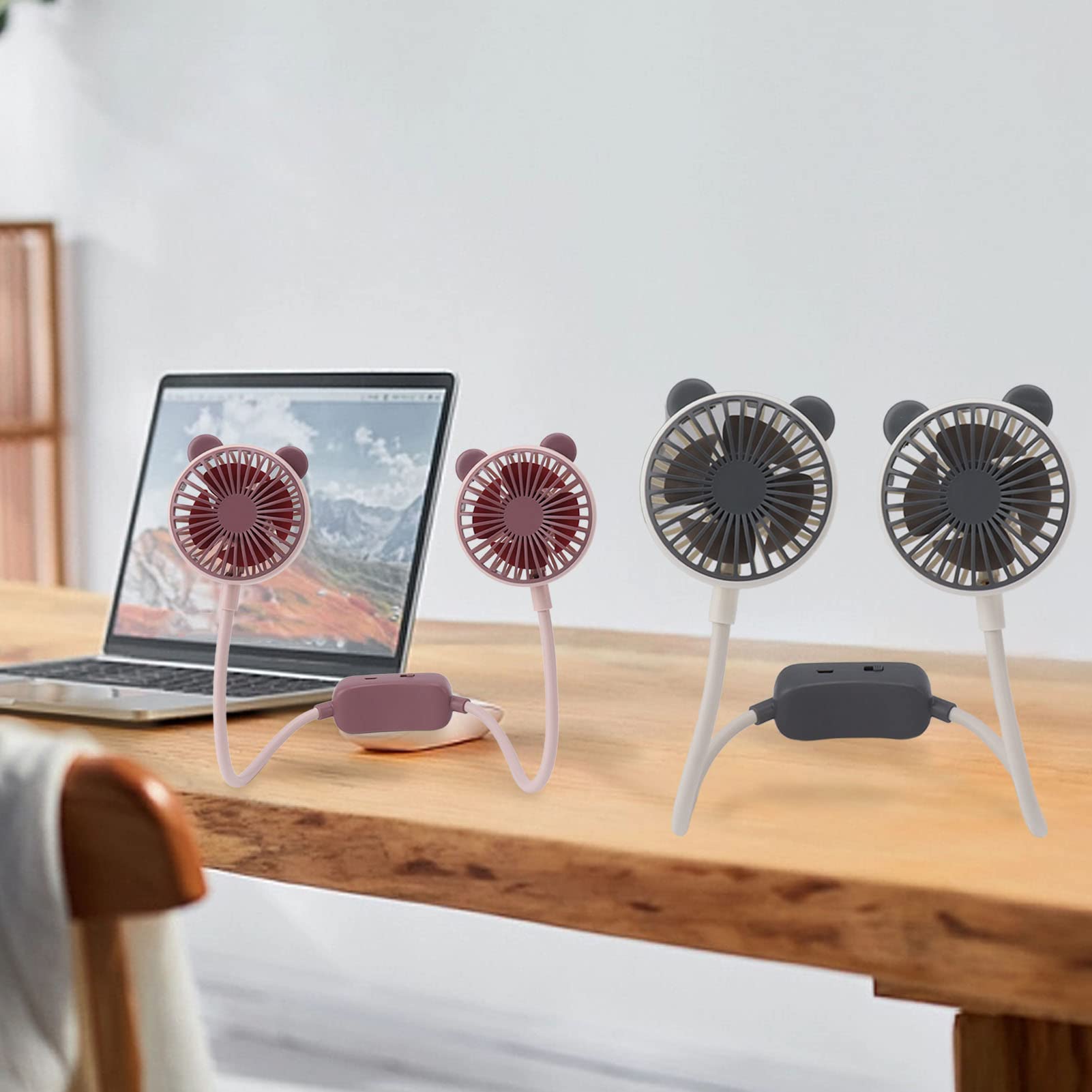 POENVFPO Ventilatore Portatile da Collo, Ventola Sospesa Indossabile Rotante a Doppia Testa a 360° con Tubo Flessibile Pieghevole e 2 velocità per Ufficio, Viaggi, attività All'aperto (WHITE)