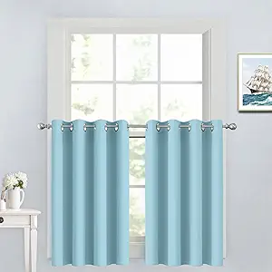 Yakamok Blackout Window Valances for Kitchen Thermal Insulated Blackout Grommet Top Curtain for Bedroom,Sky Blue, 52x36 Inch, 2 Panels