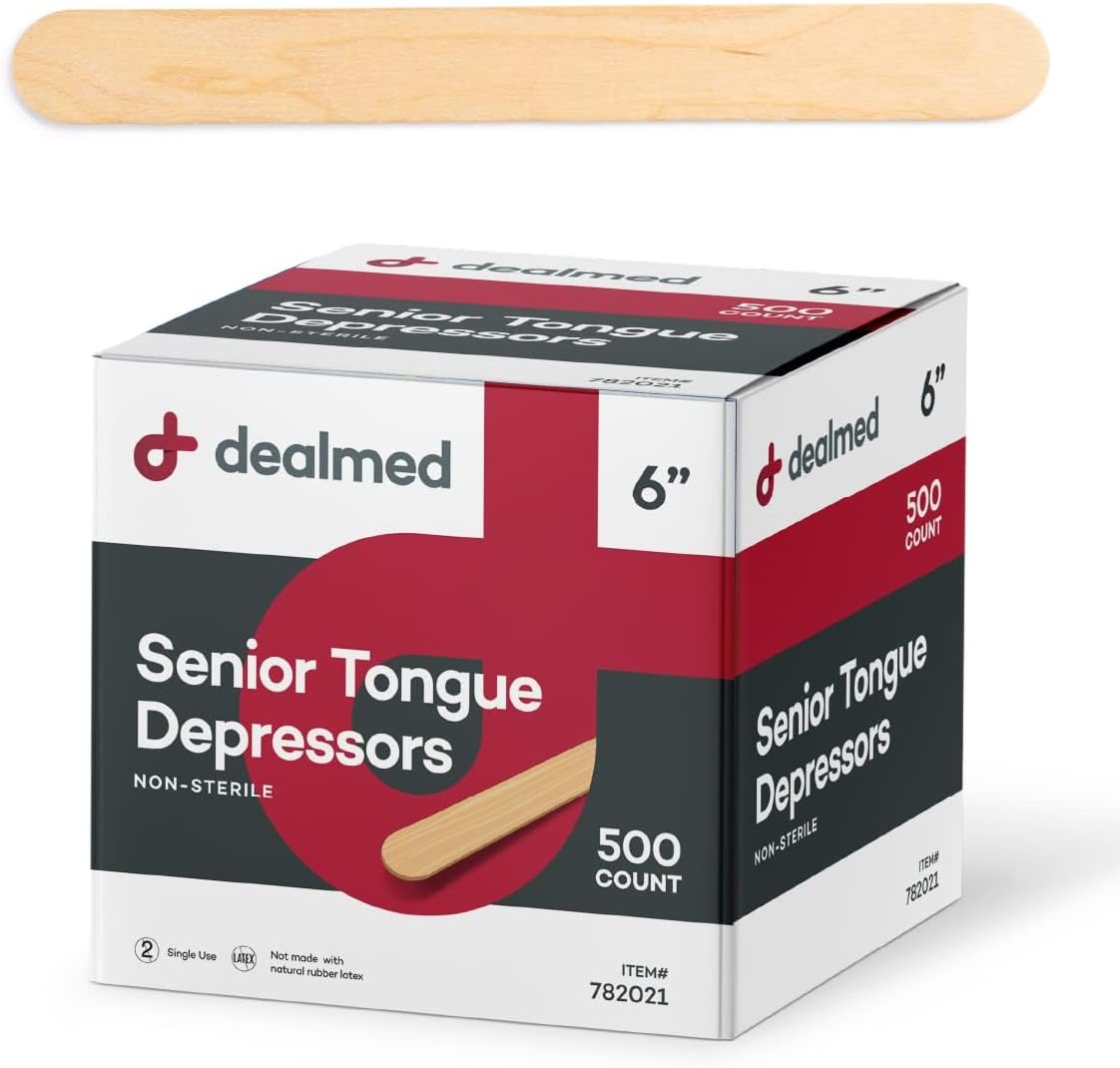 Dealmed 6” Senior Tongue Depressors – 500 Non-Sterile Wood Tongue Depressor Sticks for Crafts, Medical Practice, Emergency First Aid Kits, 500/Box (Pack of 1)