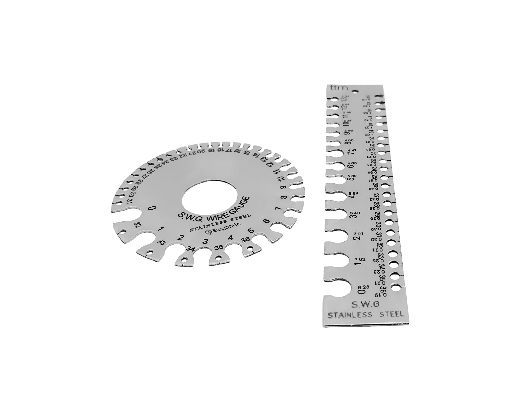 Buyohlic Metal Sheets Welding Thickness Gauge Wire Gauge Measurement Tool, Standard Dual-Sided Round Wire Cable Sheet Gage and Wire Welding Material Thickness Gauge (Set of Both)