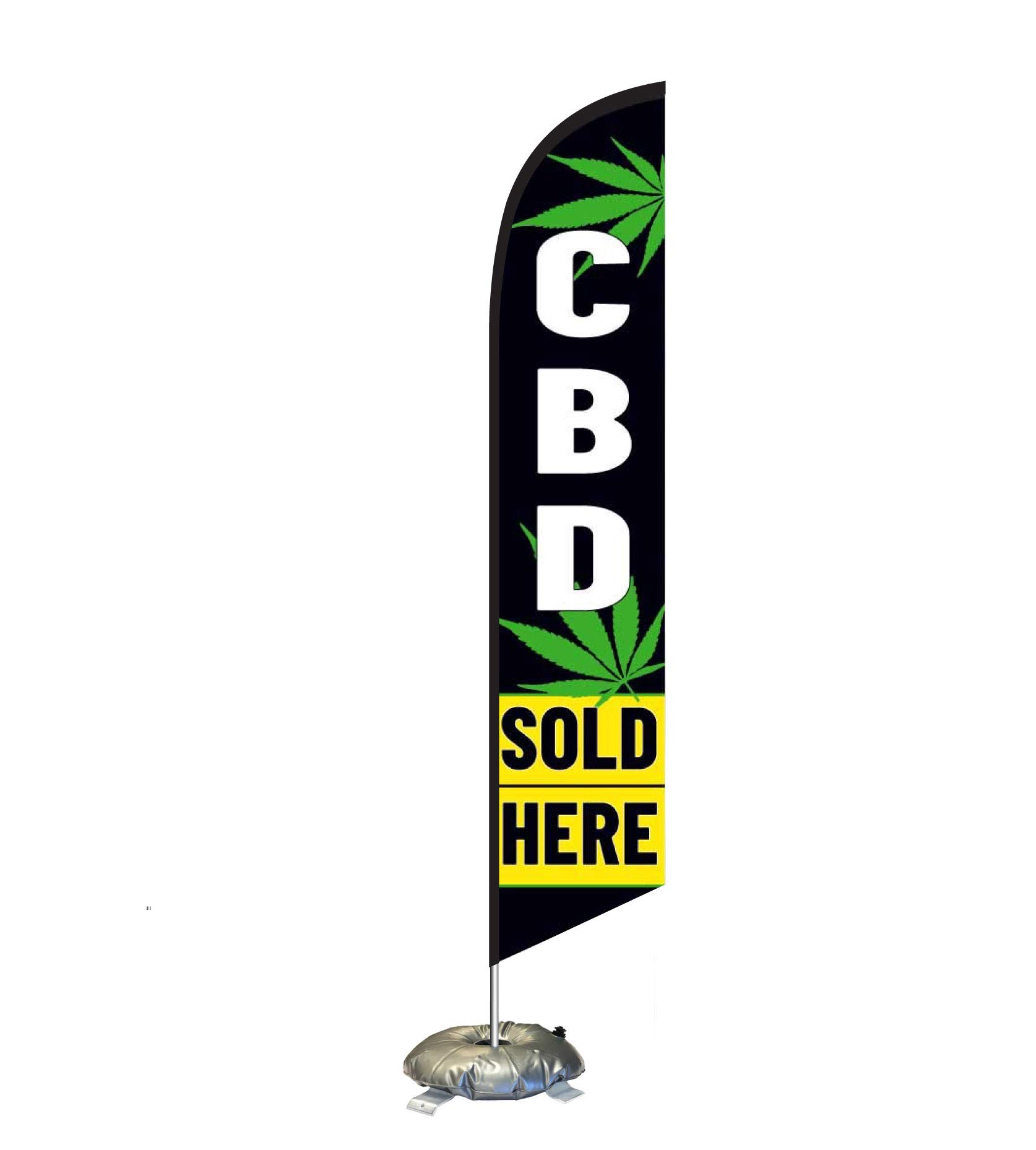 FFN CBD Sold Here Feather Flag Kit with Cross-base and Weight-Donut, Outdoor Advertising Banner Swooper Flag