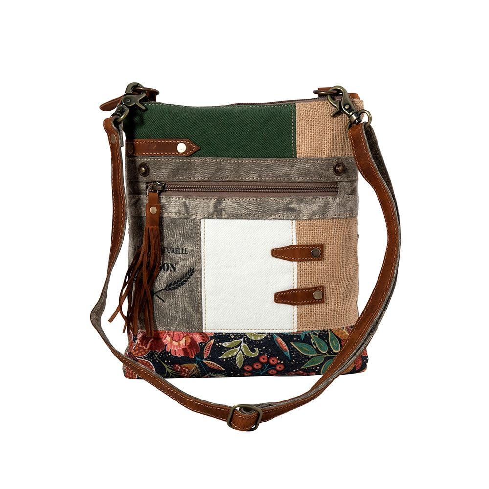 Myra Bag Crossbody Bag for Women - Western Upcycled Canvas & Leather Shoulder Handbag Floral