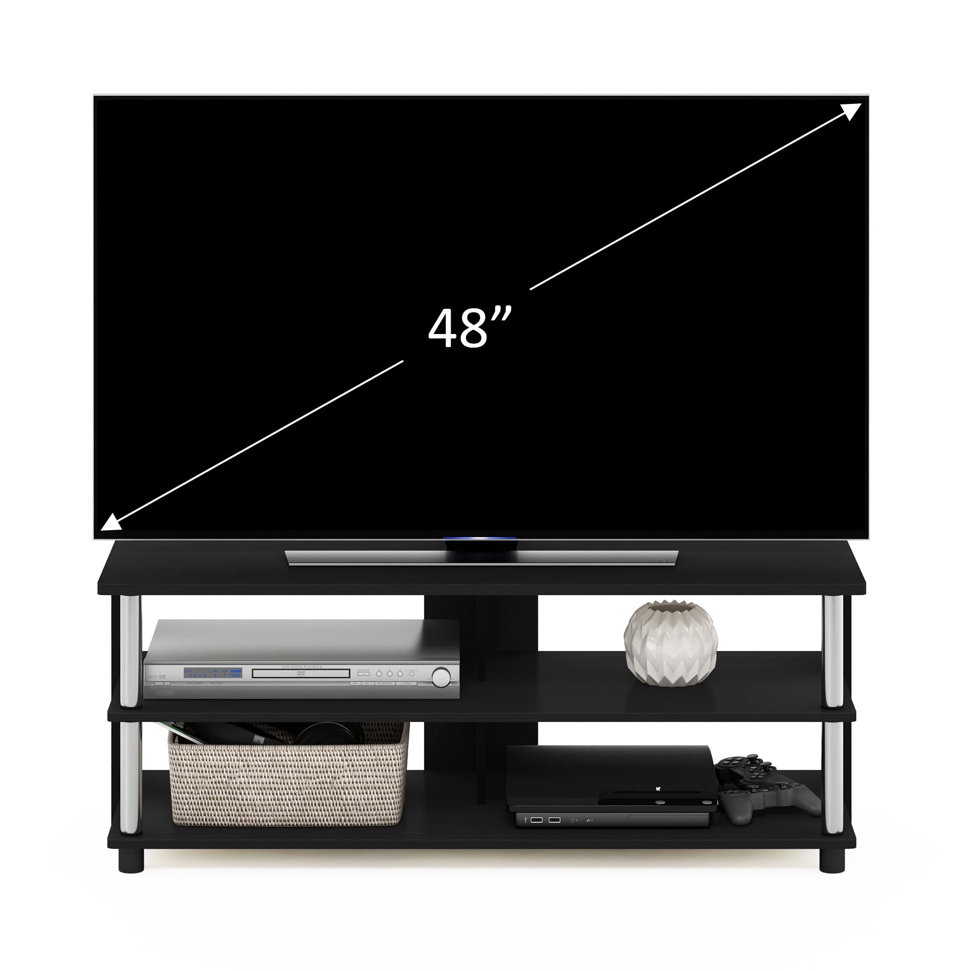 Furinno Sully Soporte 3 Niveles para TV, Madera de ingeniería, Americano/Acero Inoxidable