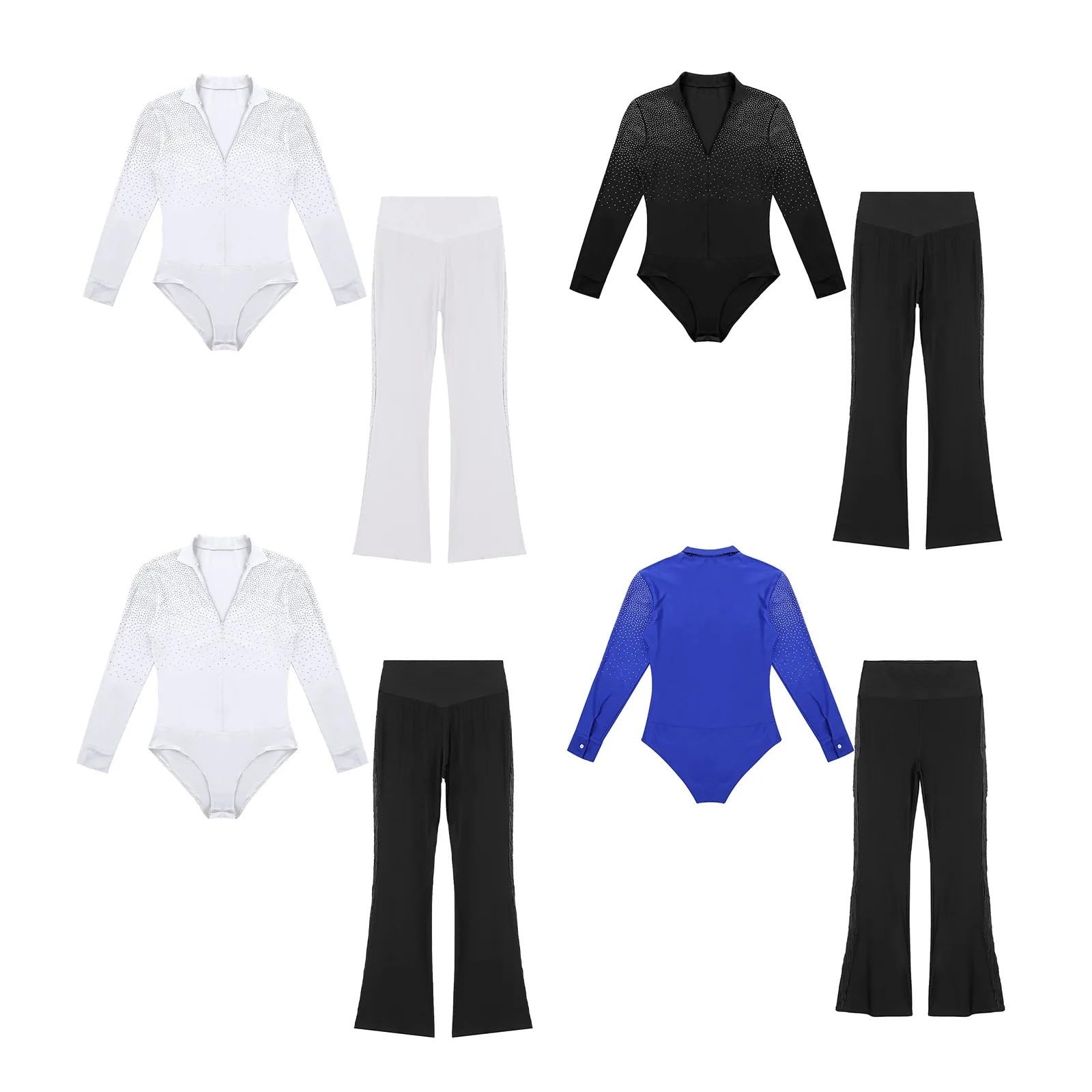 Ropa De Baile For Hombre, Chachachá, Salón, Latino, Tango, Rumba, Malla Ajustada con Cuello En V Y Pantalones Acampanados Borlas, Profesional para Hombre, Salsa, Jazz, Danza