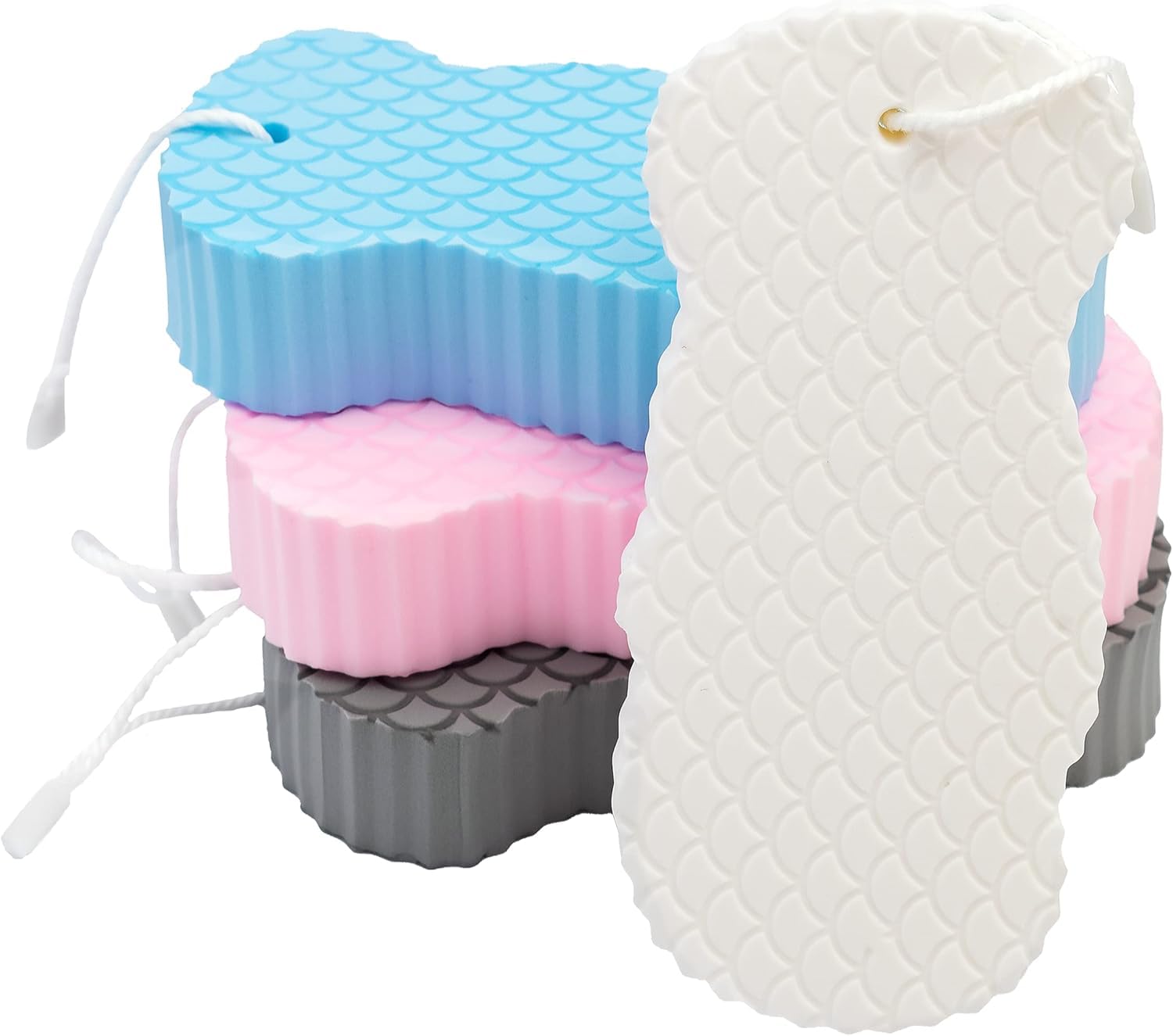 Exfoliating Bath Sponges (4 pcs) - Super Soft Body exfoliating Bath Shower Sponge - Removes Dead Skin Scrubber,and Impurities from Body - Great for Adults and Children - Pink & Blue & White & Gray-image-19