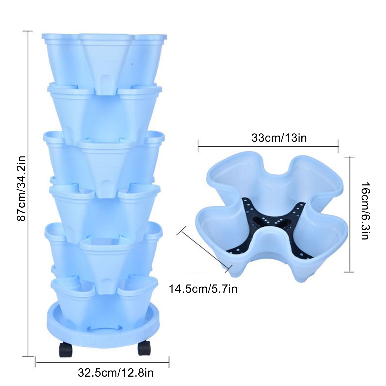 lvifloae Space Saving Creative Flower Pots,Vegetable Planting Artifacts, Three Dimensional Planting Pots Planting Boxes Plastic Flower Pots 6 Flower Pots and 1 Universal Wheel Tray (plastic 4)