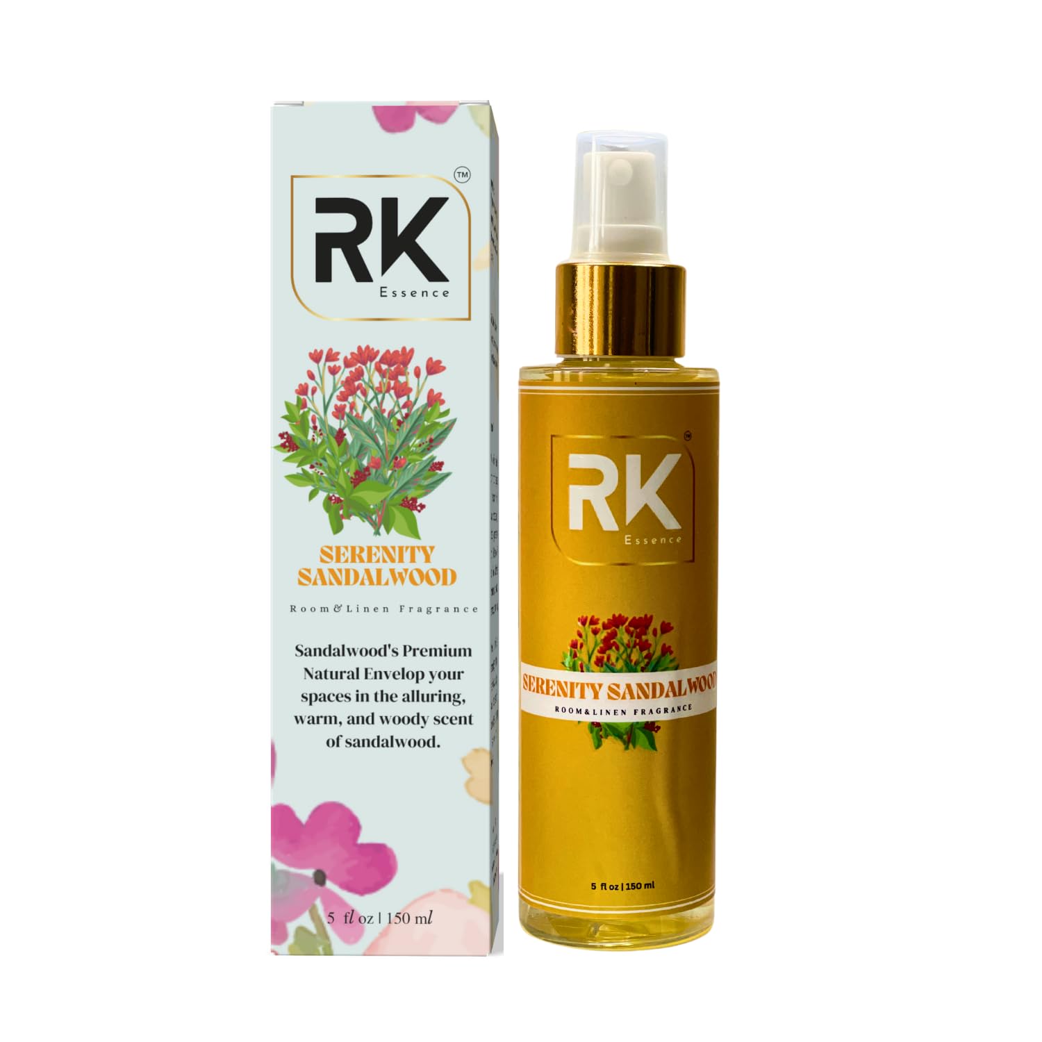 Serenity Sandalwood Room & Linen Spray – Luxury Aromatherapy Mist with Pure Essential Oils – Odor Eliminator & Long-Lasting Air Freshener for Home, Bedding, Car, Yoga, Bathroom – 150ml