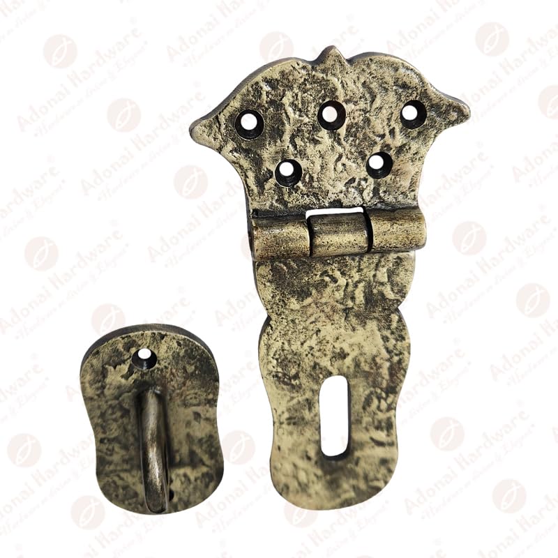 Image of Adonai Hardware inchParan inch Heavy Duty Cast Iron Safety Locking Hasp and Staple (6 inch x 1 Pack, Antique Brass) for Vintage Pirates Treasure Chest, Trunks, Wooden Jewelry Box, Cases, Furniture and Sheds