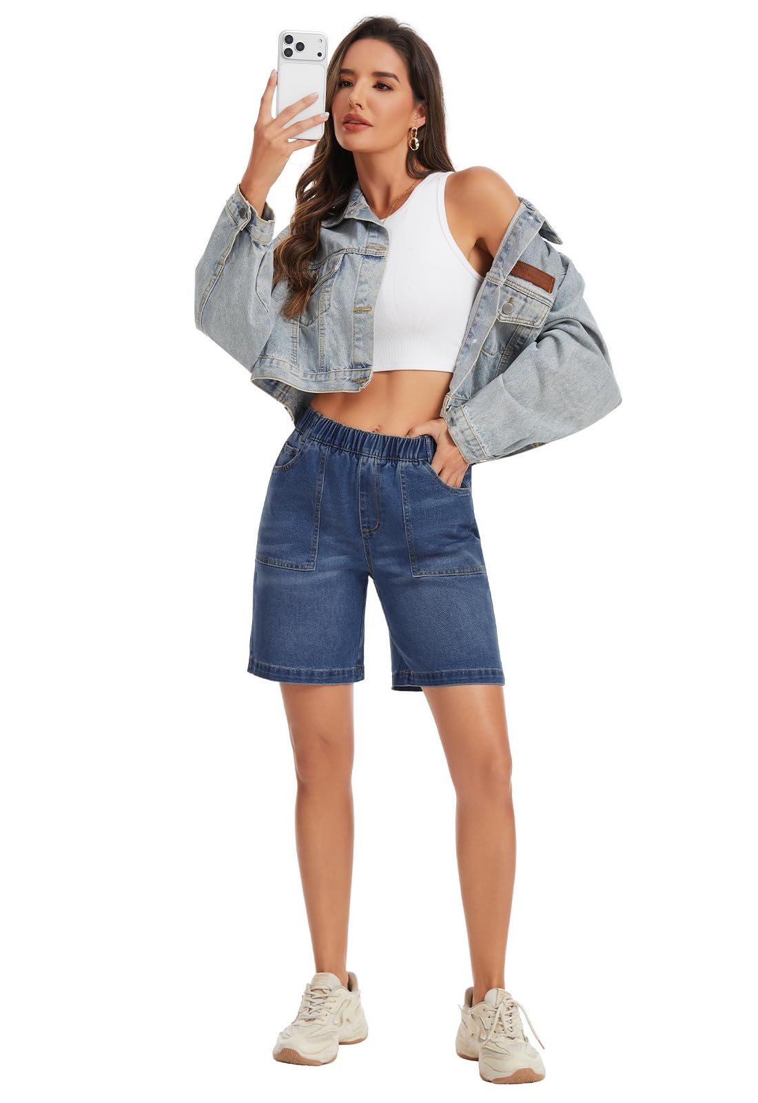 Alaster Queen Bermuda Shorts Damen Sommer Mode Kurze Hose Damen Freizeit Elastischer Bund Shorts