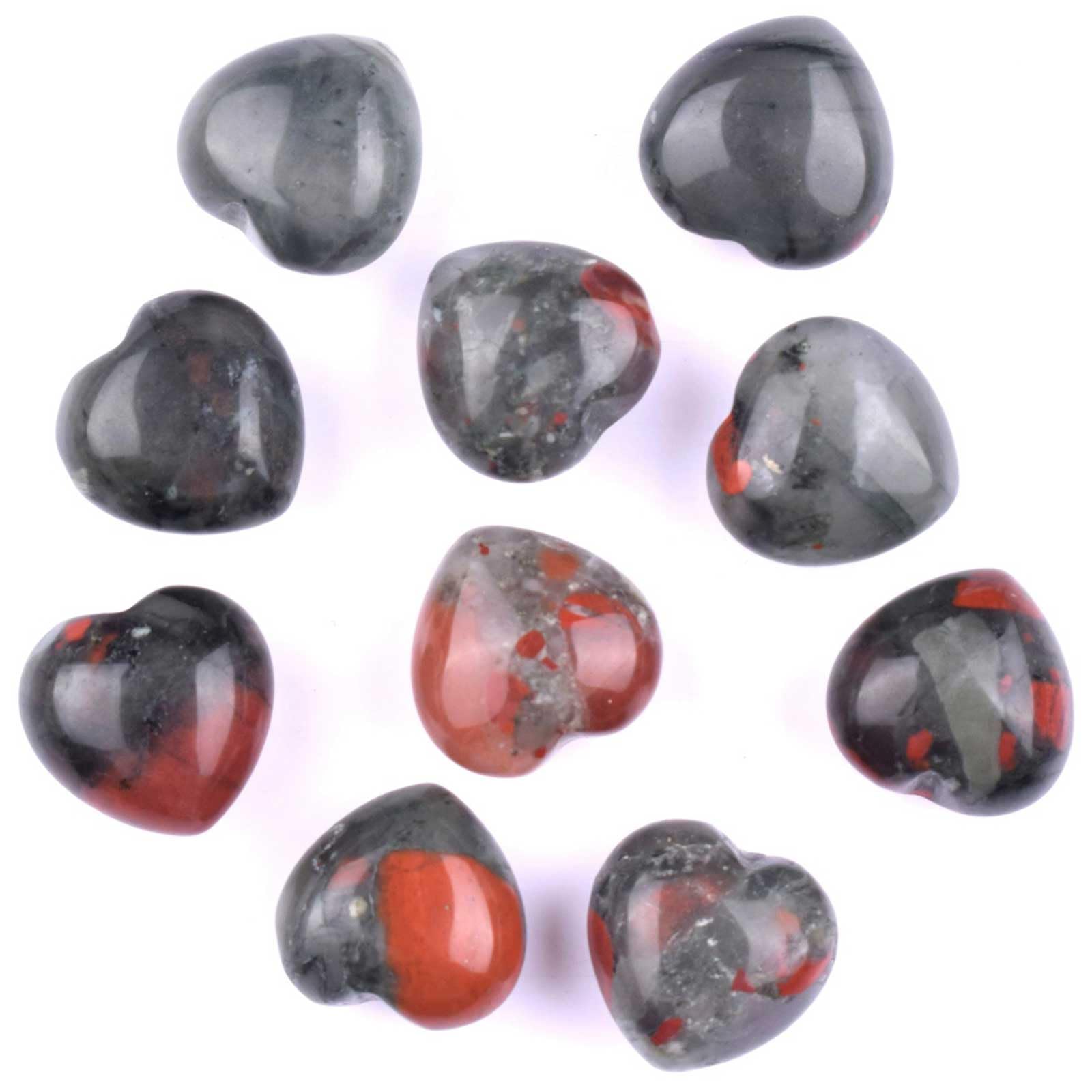 AGSHYWFT 20Pcs Healing Crystals and Heart Stones, 0.6" Crystal Heart Gemstone Polished Love Worry Stones Palm Pocket Stone for Reiki Meditation & Feng Shui Home Decor,Bloodstone