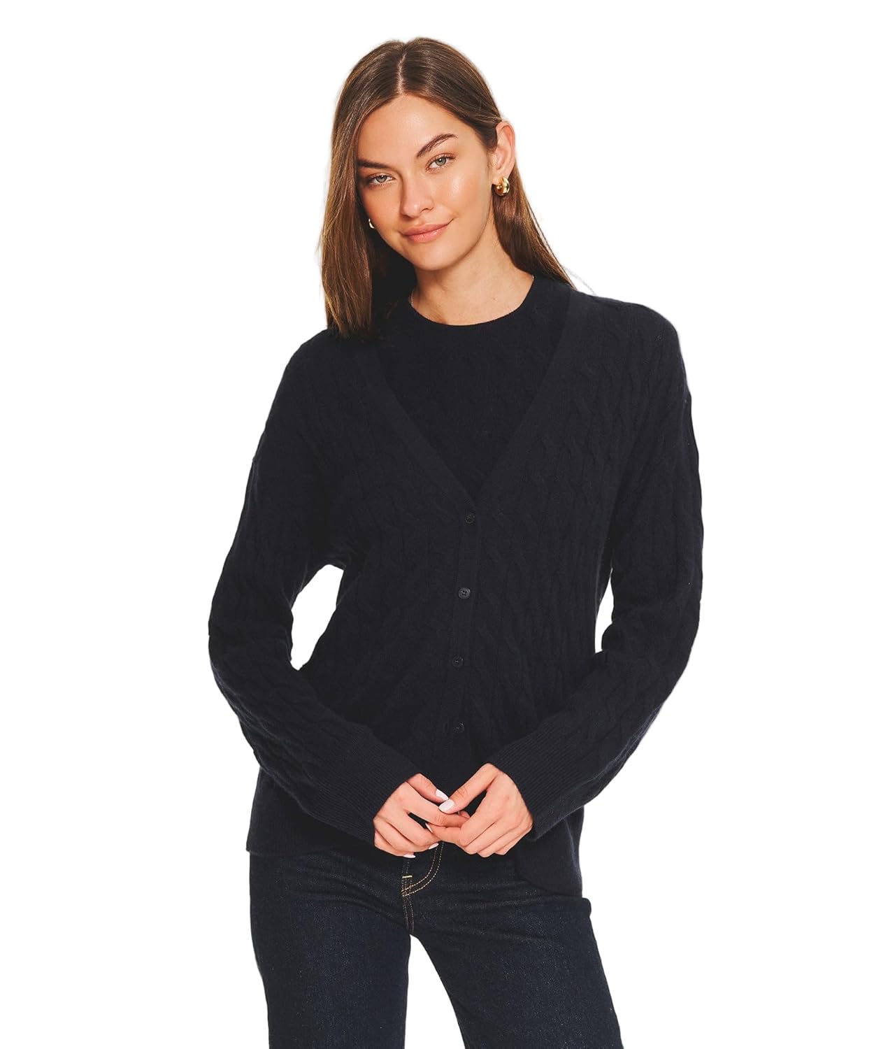 NAADAM Lightweight Cashmere Cable Oversized Cardigan