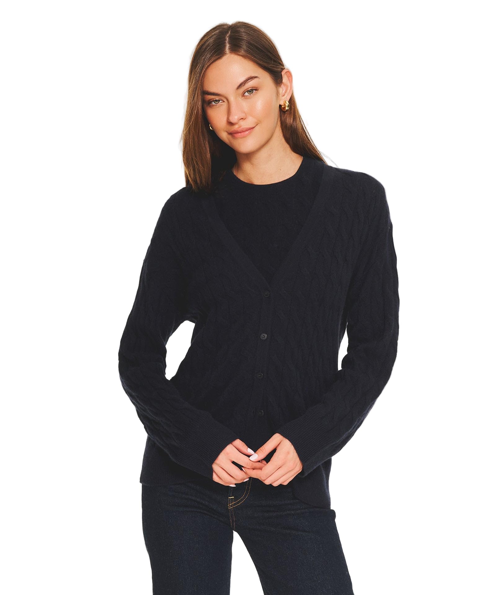 NAADAM Lightweight Cashmere Cable Oversized Cardigan