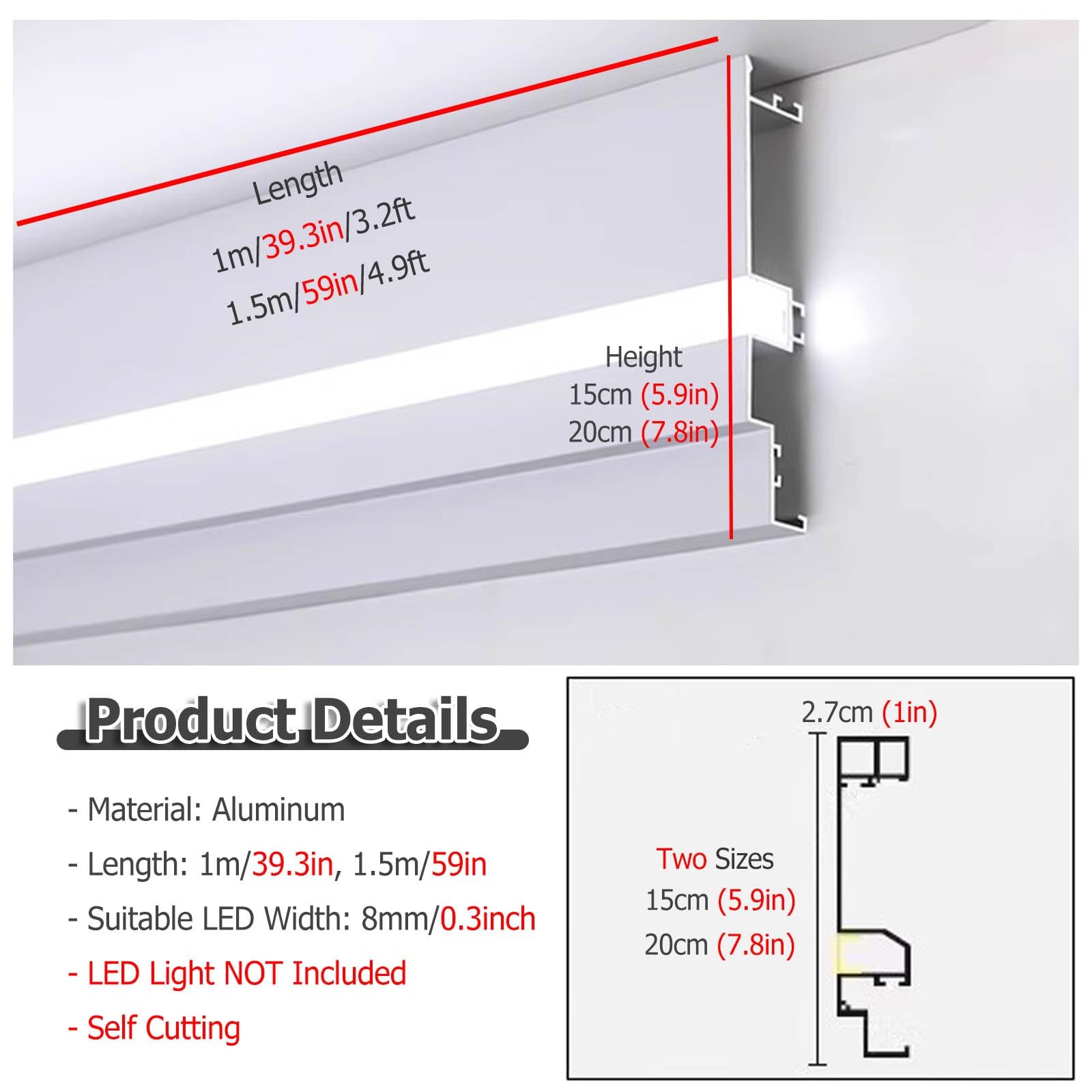 Generisch Oświetlenie akcentujące LED do listew ozdobnych – aluminiowy profil taśmy LED do indywidualnie przyciętego oświetlenia ściennego – 21 m do piwnicy, kina domowego, hotelu – wysokość: 20 cm