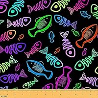 Halloween Fabric by The Yard for Kids Fish Bones Decorative Waterproof Outdoor Fabric Vintage Halloween Upholstery Fabric for Chairs Bed Fluorescent Style Colorful Fabric 2 Yards (L184*W150cm)