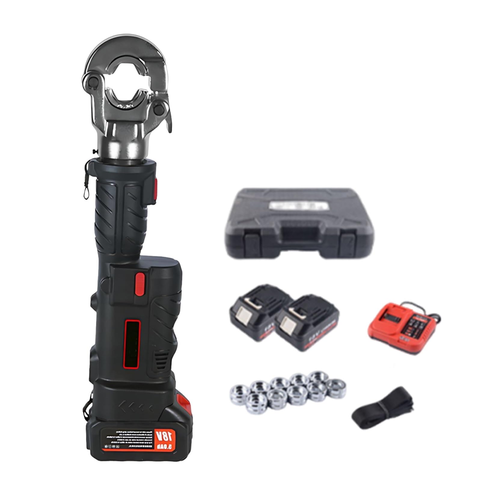 Herramienta Eléctrica para Crimpado con Batería de 18V y 2x 5Ah, Herramienta de Prensa para Crimpado Tuberías Cobre, 11 Matraces, Incluye Pinzas Corte(Without pliers)