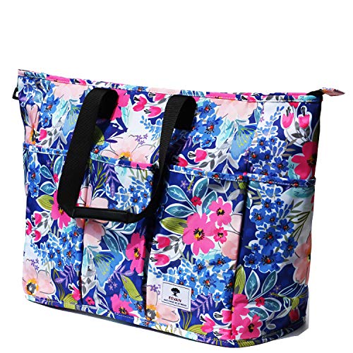 Women Ladies Weekender Bag Muti-pockets Overnight Carry-on Duffel Travel Gym Tote Luggage Duffle with Trolley Sleeve (Blue Flower)