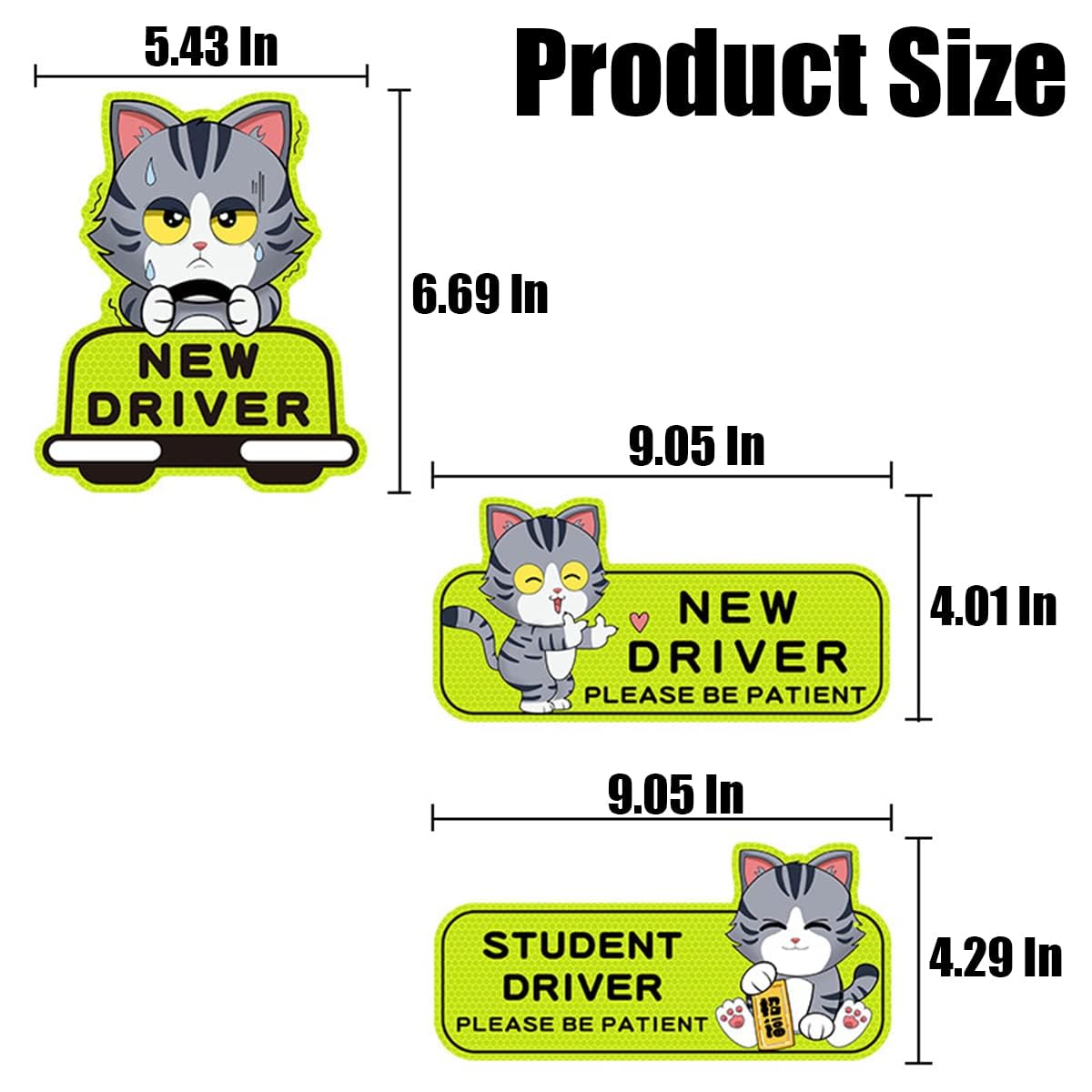 Student Driver Magnet Reflective Sticker, 3 PCS Kitten Pattern Please Be Patient Bumper Sign - Image 2