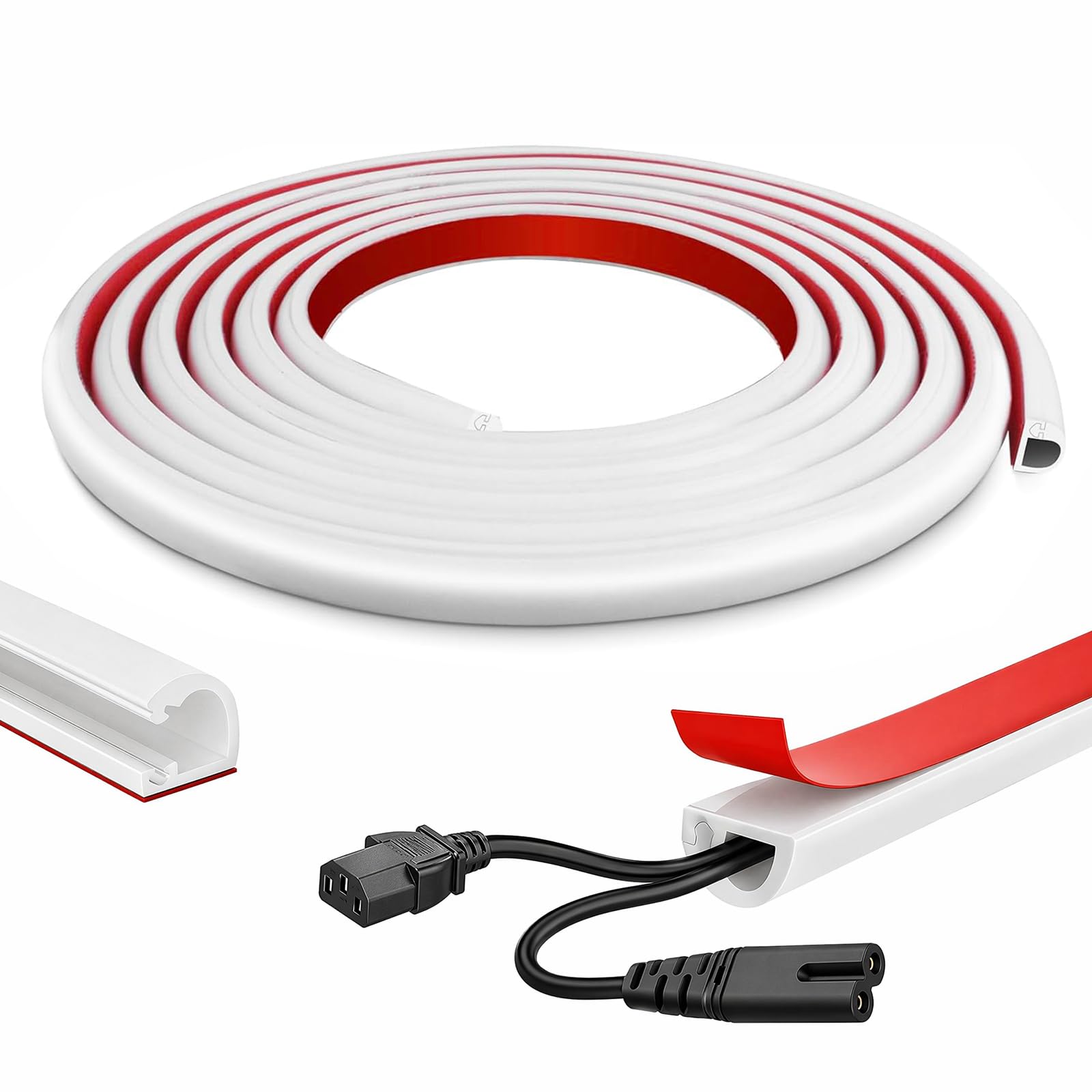 3M Cable Trunking Self Adhesive, White Paintable Wire Hider for Walls, Flexible Trunking for Electric Cables Hide Single TV Wires - Cord Cover Organiser for Home Office, Rental Flat, Dormitory