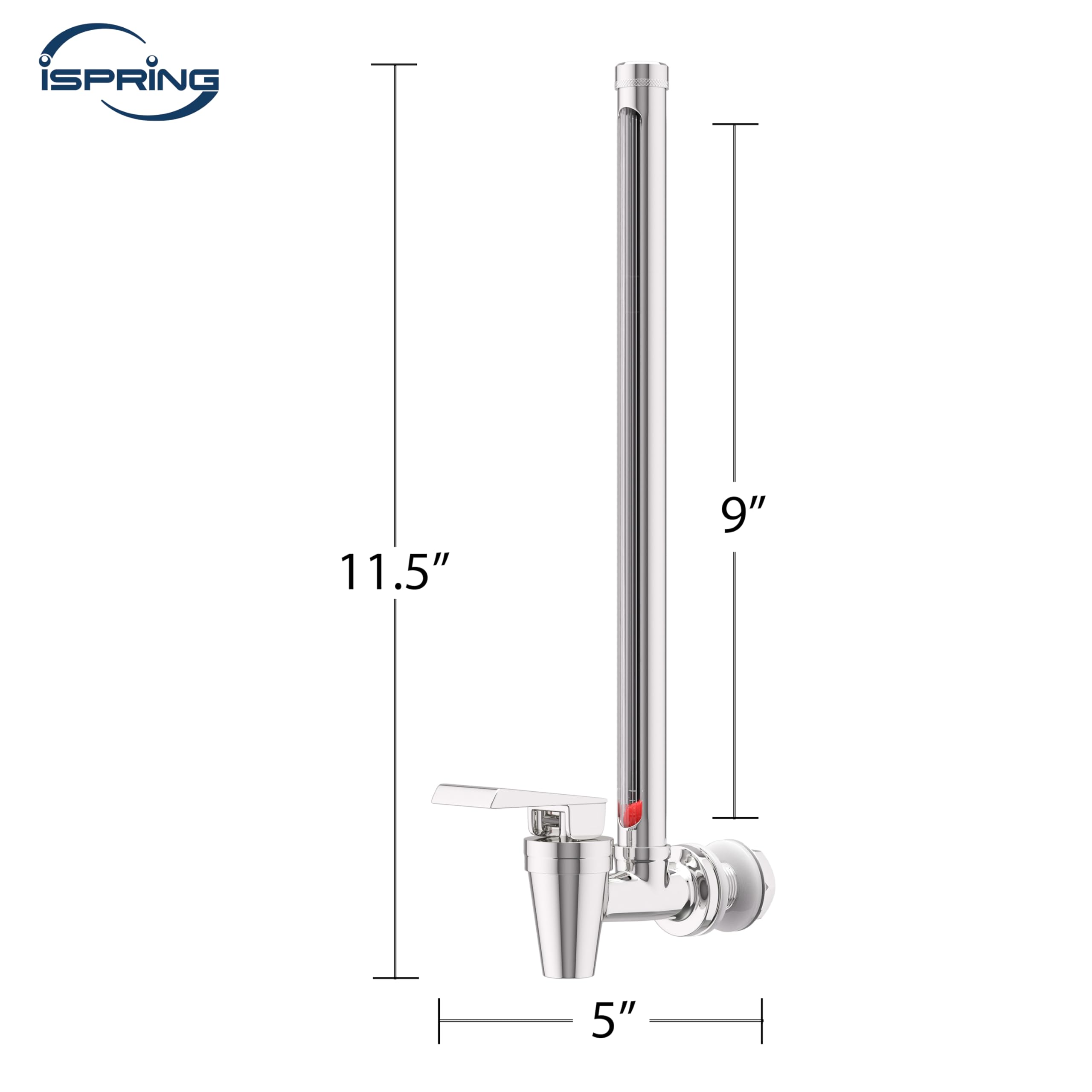 iSpring ATG1 kranik do szkła wziernikowego z wyraźnym widokiem poziomu wody, kompatybilny z Berkey® i Waterdrop®, materiał ze stali nierdzewnej dopuszczony do kontaktu z żywnością
