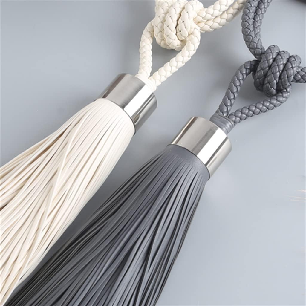 FMURY Curtain Buckle Double-Layer Leather Small Hanging Ball Sling Hand-Woven Tassel Hanging(OneColor)