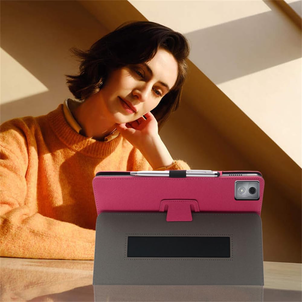 Compatible with Lenovo Tab K11 Plus Tablet case, Full Coverage Ultra Slim PU Leather Cover Case Folding Stand Cover Protective Tablet Cover with Hand Strap Magnet (Rose)