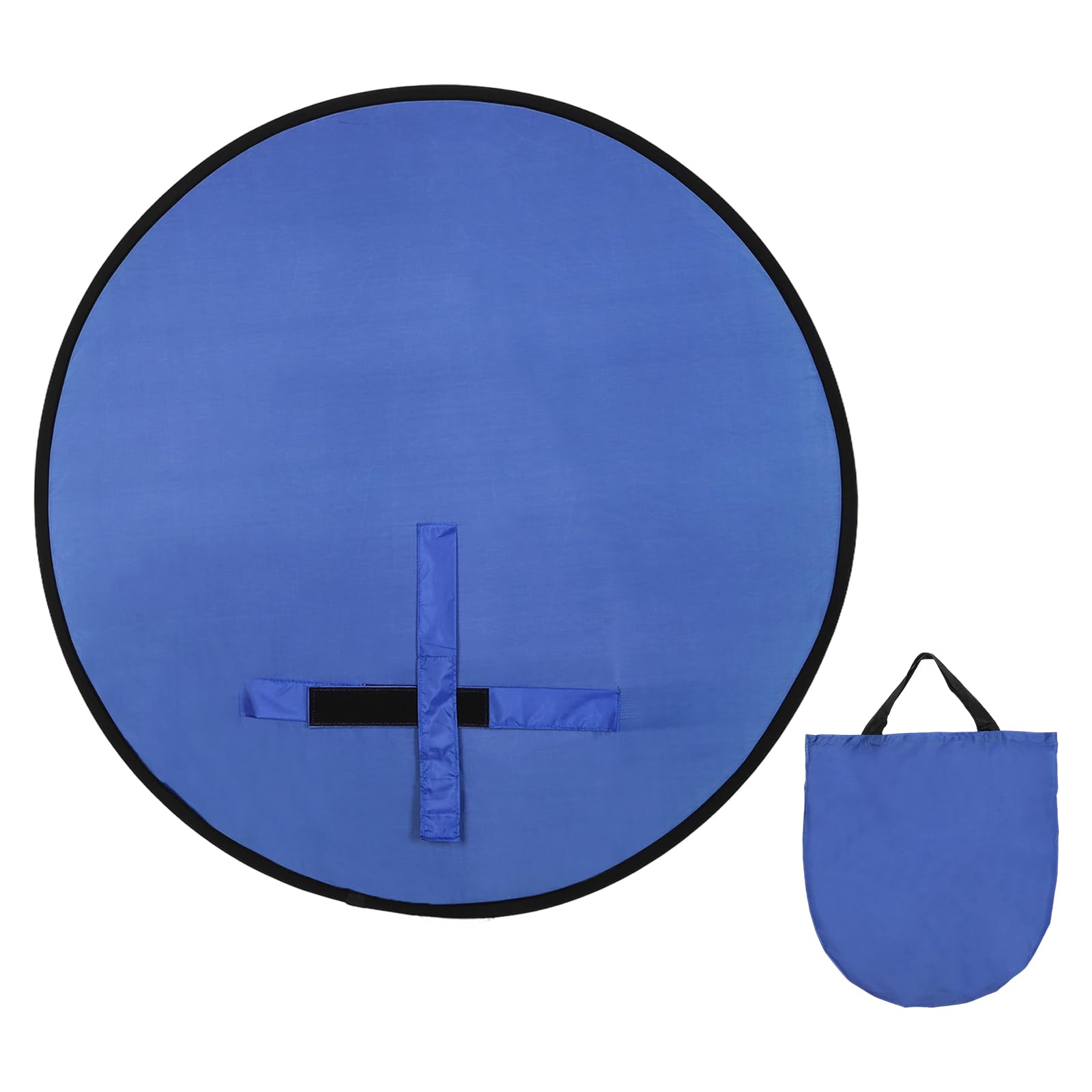 sourcing map Toile de fond bleue et verte (110 cm de diamètre) pliable avec support et sac de transport, convient pour vidéo/photographie/réunions/discussions